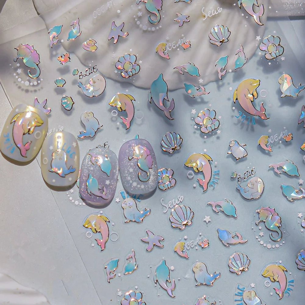 Starfish Dolphin Otter Shell Conch Whale Seahorse Pearl Oyster Infauna Self Adhesive Nail Art Stickers Manicure Decals Wholesale (ONLINE ORDER ONLY)