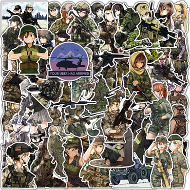 10/50pcs Cool Camouflage Female Soldier Anime Stickers Camo Army Girl Decals Skateboard Laptop Motorcycle Waterproof Sticker Toy (ONLINE ORDER ONLY)