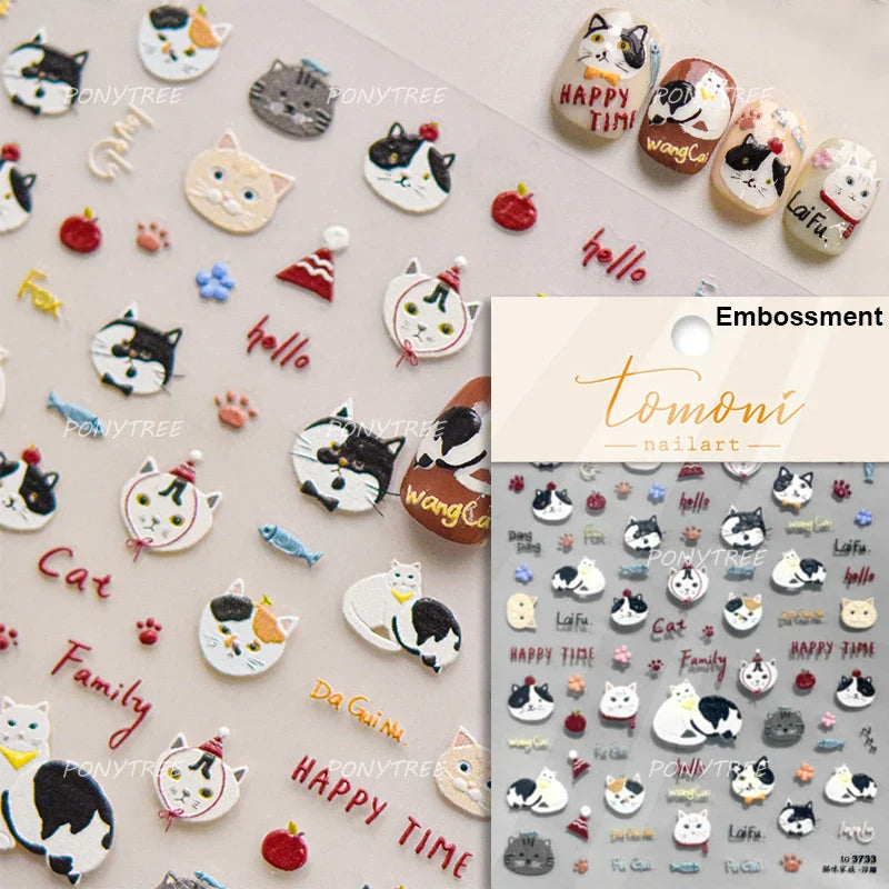 Black Cat Kitten Glasses Camera Timepiece Shoe Notebook Vase Pen Teapot Bowknot Item Adhesive Nail Art Stickers Manicure Decals (Online Order Only)