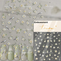 Rural Style White Daisy Flower Butterfly Small Wildflowers 5D Soft Embossed Relief Adhesive Nail Art Stickers 3D Manicure Decals (ONLINE ORDER ONLY)