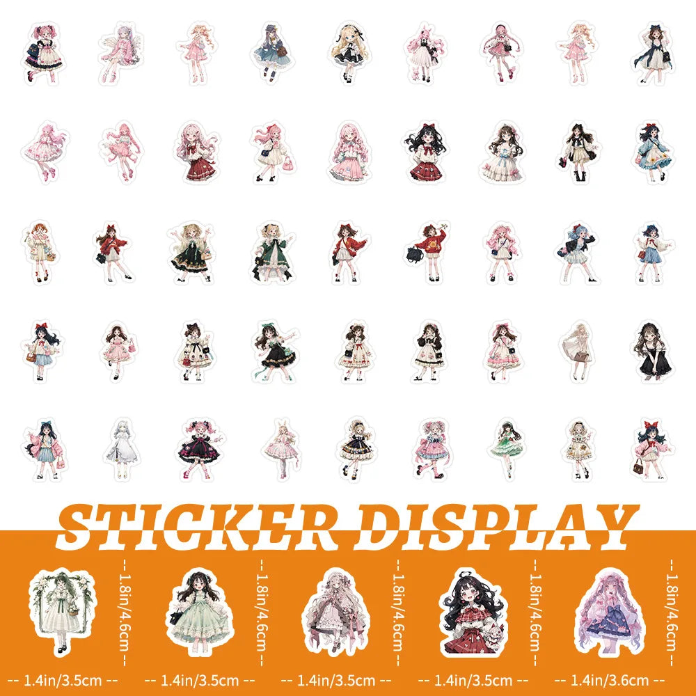 10/30/50/100PCS   Lolita Gril Stickers Cute Cartoon Girl Sticker Scrapbook Luggage Laptop Phone Guitar Car Bike Skateboard Decal (ONLINE ORDER ONLY)