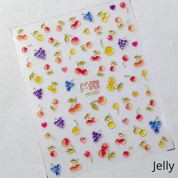 Cute Fresh Fruit Lovely Red Strawberry Grape Cherry Peach 3D Jelly Design Dopamine Self Adhesive Nail Art Sticker Manicure Decal (Online Order Only)
