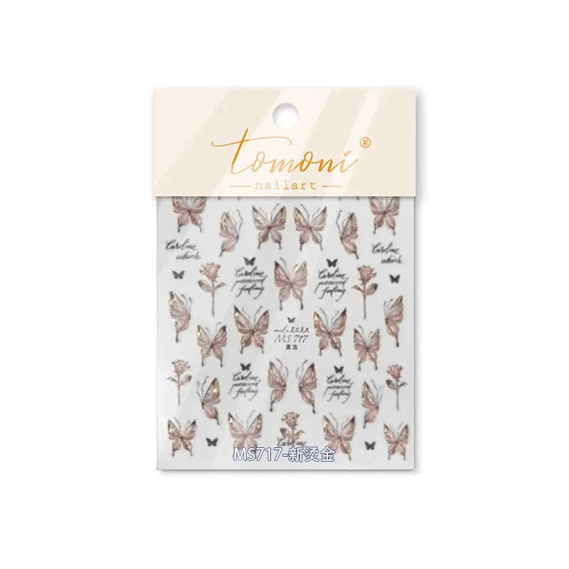 Butterfly Rose Laser Jelly Hot Stamping Lace Letter Flower Love Heart Bowknot 5D Self Adhesive Nail Art Stickers Manicure Decals (ONLINE ORDER ONLY)
