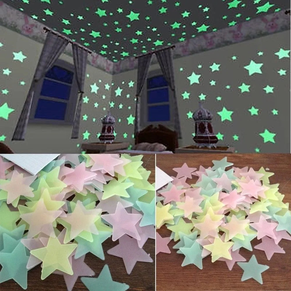 100pcs Fluorescent Glow in the Dark Stars Wall Stickers for Kids Rooms Decoration Livingroom Baby Bedroom Ceiling Home Decor (ONLINE ORDER ONLY)