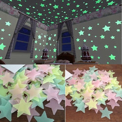 100pcs Fluorescent Glow in the Dark Stars Wall Stickers for Kids Rooms Decoration Livingroom Baby Bedroom Ceiling Home Decor (ONLINE ORDER ONLY)