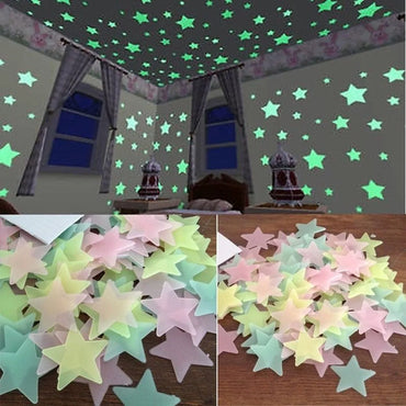 100pcs Fluorescent Glow in the Dark Stars Wall Stickers for Kids Rooms Decoration Livingroom Baby Bedroom Ceiling Home Decor (ONLINE ORDER ONLY)