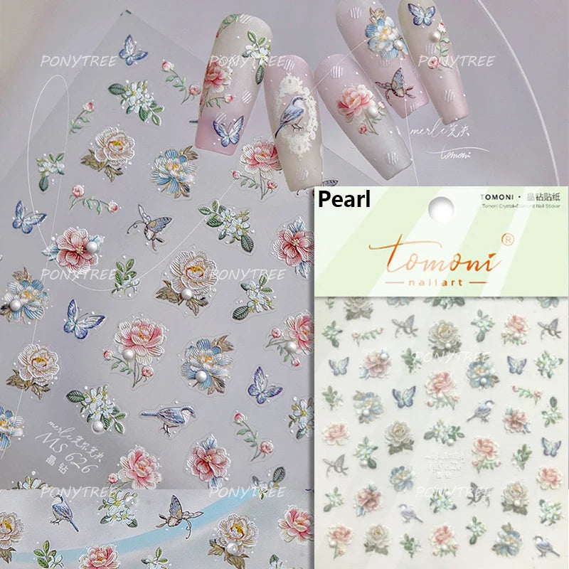 Peony Paeonia Lactiflora Rich Glory Flower Butterfly Ancient Fan Tassels Caved Window Adhesive Nail Art Sticker Manicure Decals (ONLINE ORDER ONLY)