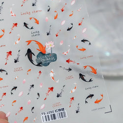 Chinese Black Red Lucky Carp Fish 3D Self Adhesive Nail Art Stickers 5D Soft Relief Nail Phone Decals Goldfish Beach Sea Summer (ONLINE ORDER ONLY)
