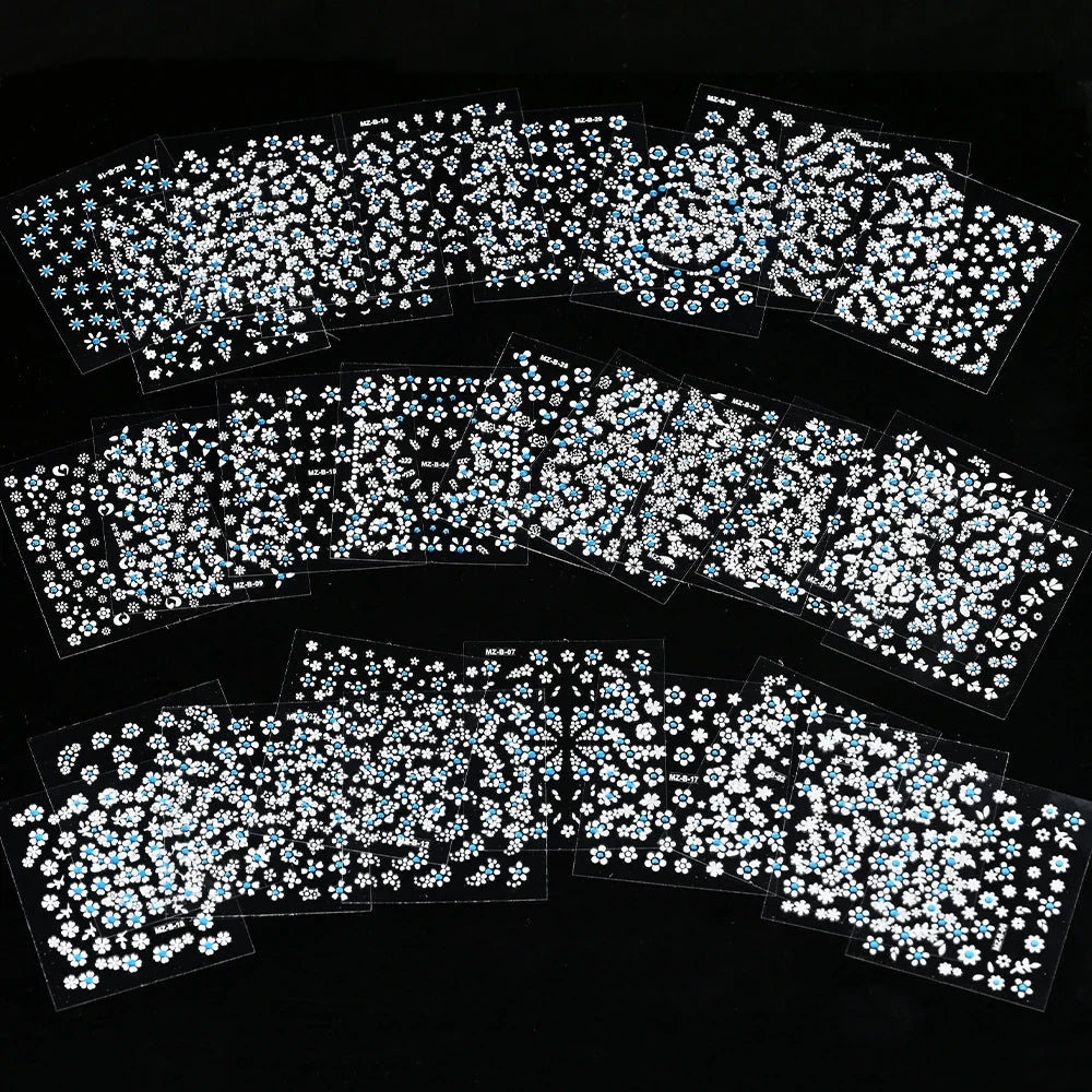30pcs Black Flowers Nail Art Stickers 3D Self Adhesive Daisy Floral Nail Tips Design Decals Manicure Supplies For Women & Girls* (ONLINE ORDER ONLY)