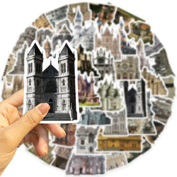 50Pcs Vintage Medieval Castle Stickers Phone Case Skateboard Motorcycle Sticker Retro European Style Architecture Decals (Online Order Only)