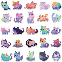 50pcs Kawaii Cartoon Starry Sky Cats Stickers Decals For Laptop Water Bottle Luggage Notebook Phone Vinyl Waterproof Graffiti (ONLINE ORDER ONLY)