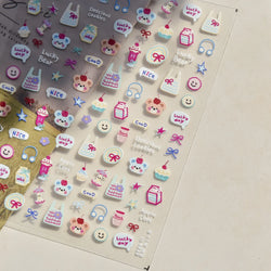 Bear Bowknot Bag Dessert Apple Core Earphone Cup Tulip Cherry Milk Cake Cookies Flower Adhesive Nail Art Stickers Manicure Decal (ONLINE ORDER ONLY)