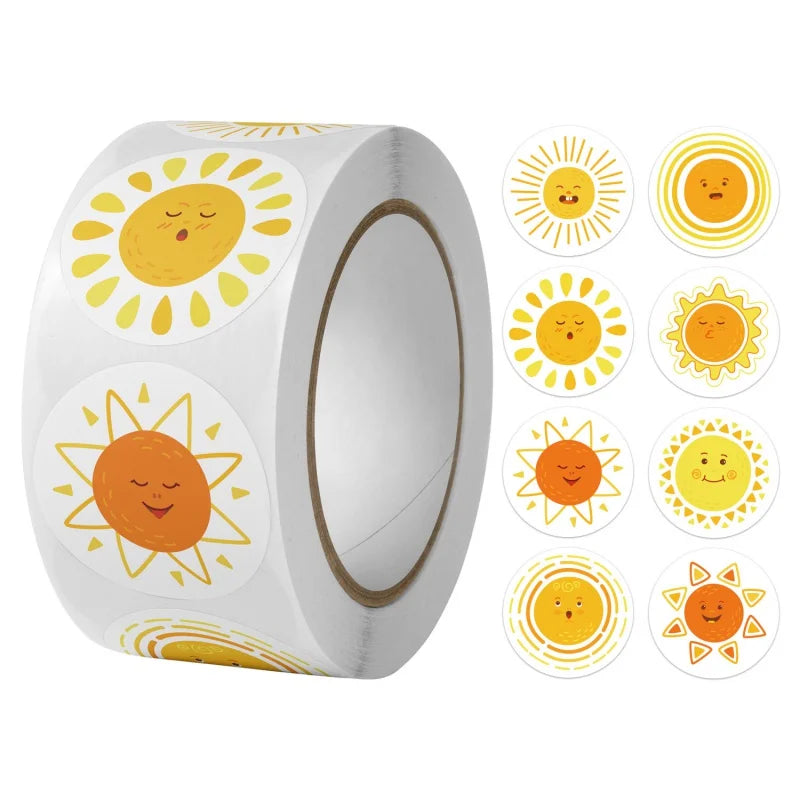 500pcs 8 Styles Round Cartoon Sun Smiley Kids Reward Stickers Party Handmade Scrapbooking Gift Packaging Seal Label (ONLINE ORDER ONLY)