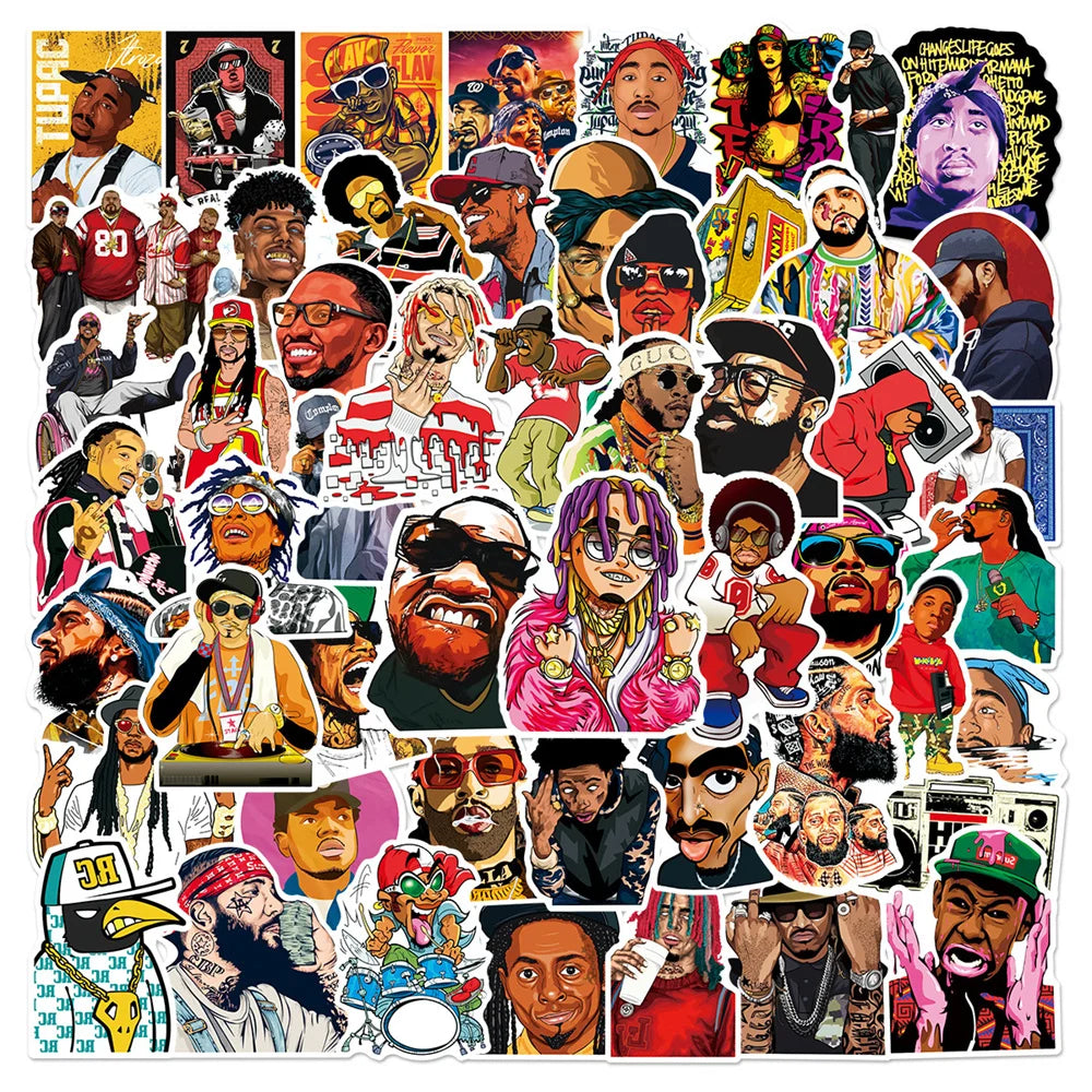 50pcs HipHop Rap Singer Rapper Stickers For Guitar Stationery Suitcase Sticker Vintage Craft Supplies Scrapbooking Materiales (ONLINE ORDER ONLY)