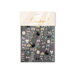 Shiny Black Rabbit Bowknot Flower Cake Fork Spoon 5D Soft Embossed 3D Flat Self Adhesive Nail Art Stickers Lovely Manicure Decal (ONLINE ORDER ONLY)