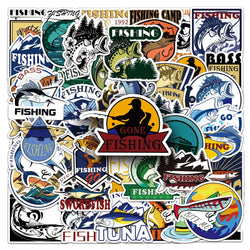50Pcs Fishing Cartoon Waterproof Vinyl Stickers for Skateboard Snowboard (Online Order Only)