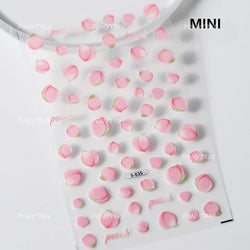 Pink Cherry Blossoms Peach Flower Petal Green Leaf Greenery 5D Embossed Relief Self Adhesive Nail Art Sticker 3D Manicure Decals (ONLINE ORDER ONLY)