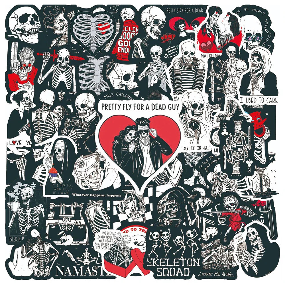Gothic Red Black Skeleton Love Stickers for Laptop Guitar Luggage Motorcycle (Online Order Only)