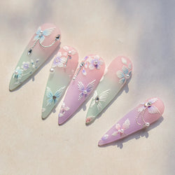 Embroidered Butterfly Flower Colourful Gradient Morning Glory Leaves Self Adhesive Nail Art Stickers Rhinestone Manicure Decals (ONLINE ORDER ONLY)