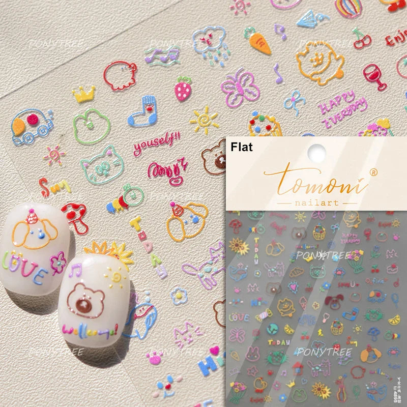 Lovely Dog Bone Bowknot Bread Graffiti Cake Cherry 3D Line Paw Adhesive Nail Art Stickers Cute Cartoon Manicure Decals Wholesale (ONLINE ORDER ONLY)