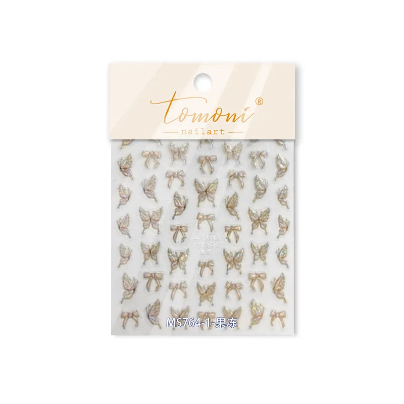 Cute Jelly Bowknot Butterfly Chic Animals Ribbon Tie Shine 3D Fantasy Nail Art Decorations Stickers DIY Dreamy Manicure Decals (Online Order Only)