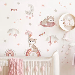 Pink Fox Rainbow Cloud Moon Star Nursery Wall Decals Kids Room Decor (Online Order Only)