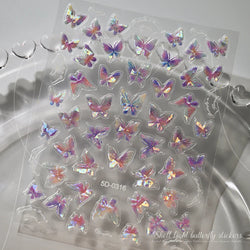 1pc Aurora Butterfly Nail Stickers Pink Butterfly Shell Light Beam Angel Wings Sliders Fairy Light & Lively Translucent Nail Dec (ONLINE ORDER ONLY)