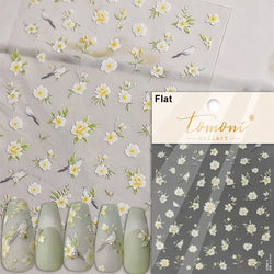 Gradient Coloredful Flower Petal Green Leaf Dreamy Shiny Chinese Rose Fantasy Relief Adhesive Nail Art Stickers Manicure Decals (Online Order Only)