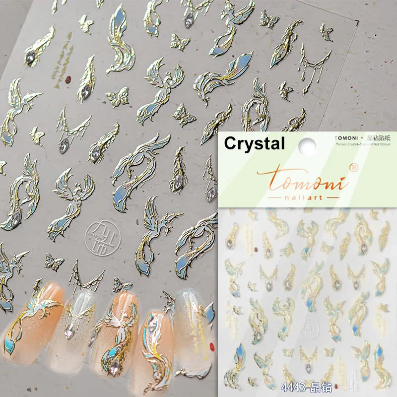 Charming White Shiny Pearl Rhinestone Wings Feathers Crown Moon Stars 3D Self Adhesive Nail Art Sticker Manicure Decal Wholesale (ONLINE ORDER ONLY)