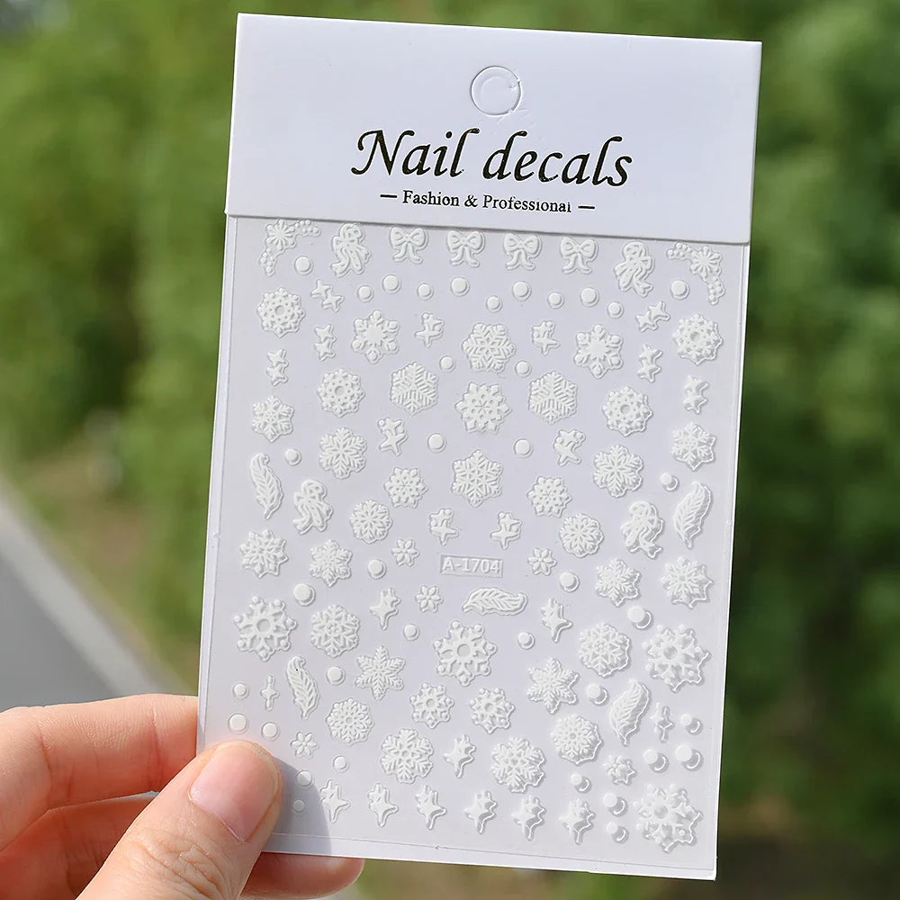 Winter Xmas 3D Nail Sticker Snowflake Flower Winter Decals Nail Stickers Cartoon Bird Santa Penguin Elk Slider New Year Manicure (ONLINE ORDER ONLY)