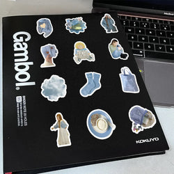 10/30/60PCS Ins Style Simple Blue Stickers Cute Cartoon Decal DIY Notebook Phone Fridge Suitcase Skateboard Car Sticker Kids Toy (ONLINE ORDER ONLY)