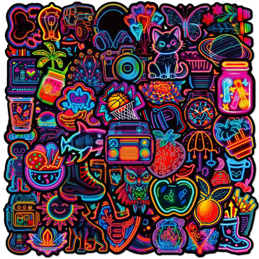 10/30/50PCS Fresh Neon PVC Sticker Aesthetic DIY Decoration Scrapbooking Children's Korean Stationery School Supplies for Kids (ONLINE ORDER ONLY)