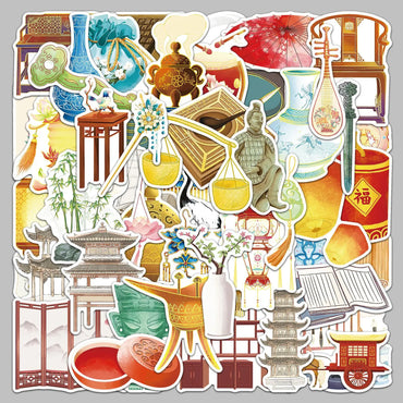 50Pcs Ancient Aesthetic Graffiti Stickers for Helmet, Wall, Desktop Decoration (Online Order Only)