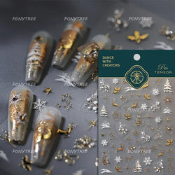 Apple Bear Bunny Snowman Winter Tree Bell Dog Self Adhesive Nail Art Stickers Snowflake Santa Claus Rhinestone Manicure Decals (ONLINE ORDER ONLY)