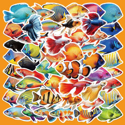 50pcs Cute Cartoon Fish Ocean Stickers for Helmet, Wall, DIY Decoration (Online Order Only)
