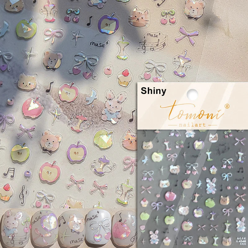 Chic Cute Cheese Ice Cream Pudding Bowknot Strawberry Muffin Stars Cake Embossed Heart Adhesive Nail Art Sticker Manicure Decals (ONLINE ORDER ONLY)