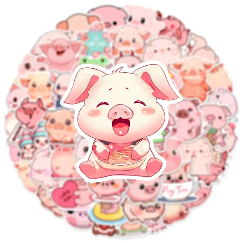 10/30/50PCS Kawaii Pink Pig PVC Sticker Aesthetic DIY Decoration Scrapbooking Stationery Hand Accounting Supplies for Kids (ONLINE ORDER ONLY)