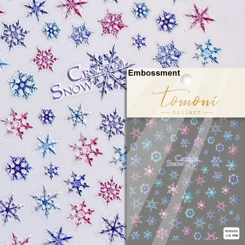 Dressy Embossment Colorful Gradient Snowflakes Laser Silver Christmas Tree Winter Bowknot Santa Nail Art Stickers Manicure Decal (Online Order Only)