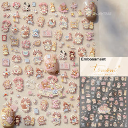 Picnic Cat Kitten Bowknot Flower Fish Butterfly Tree Mushroom Star Moon Cat's Paw Adhesive Nail Art Sticker Cute Manicure Decals (Online Order Only)