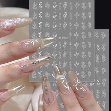 12PCS White Flowers Leaves 3D Nail Stickers Star/Moon/Sun Nail Art Decoration Decals Geometric Flower Stickers Nail Art Supplies (ONLINE ORDER ONLY)