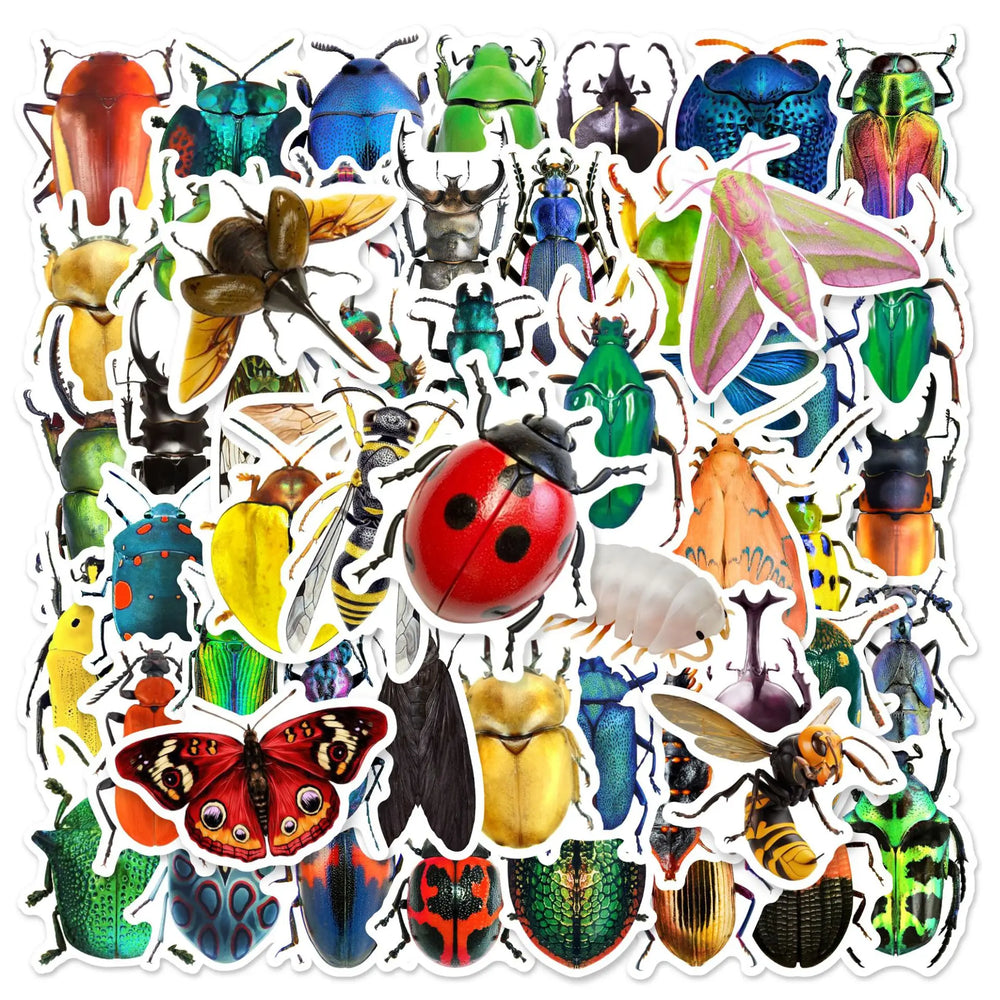 50pcs Cute Insect Cartoon Stickers for Helmet, Wall, Desktop Decoration (Online Order Only)