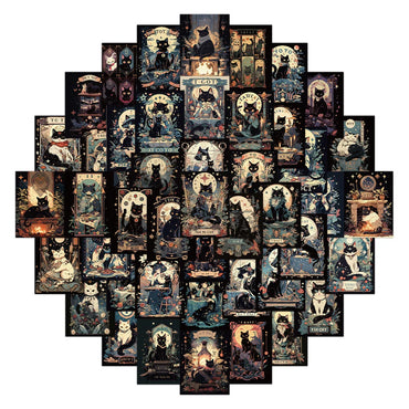 10/30/60pcs Vintage Classic Dark Black Cat Tarot Stickers Decals Laptop Phone Car Luggage Cool Decoration Waterproof Sticker (Online Order Only)