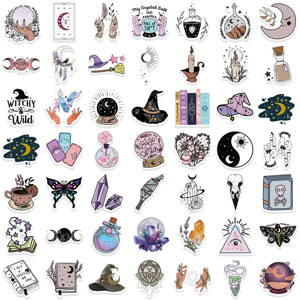 10/30/50/100pcs Boho Witchy Apothecary Stickers Witch Tarot Goth Decals Laptop Luggage Phone Waterproof Toy Sticker for Kid Girl (ONLINE ORDER ONLY)