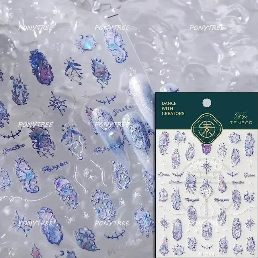 Shiny Colourful Marine Shell Starfish Ocean Elements Star Water Bubbles Star Conch Underwater Nail Art Stickers Manicure Decals (ONLINE ORDER ONLY)