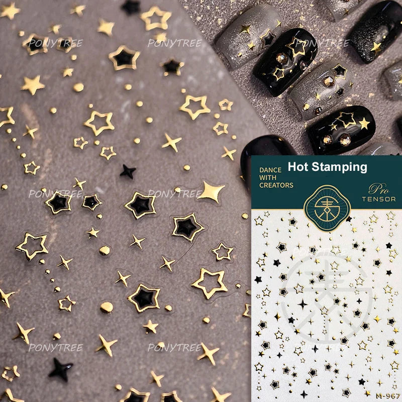 Hollow Out Black Gold Star Starburst Round Dot Night-time Tiny Spot Self Adhesive Nail Art Stickers Manicure Decals Wholesale (ONLINE ORDER ONLY)