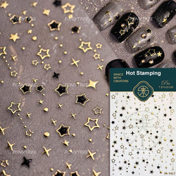 Hollow Out Black Gold Star Starburst Round Dot Night-time Tiny Spot Self Adhesive Nail Art Stickers Manicure Decals Wholesale (ONLINE ORDER ONLY)