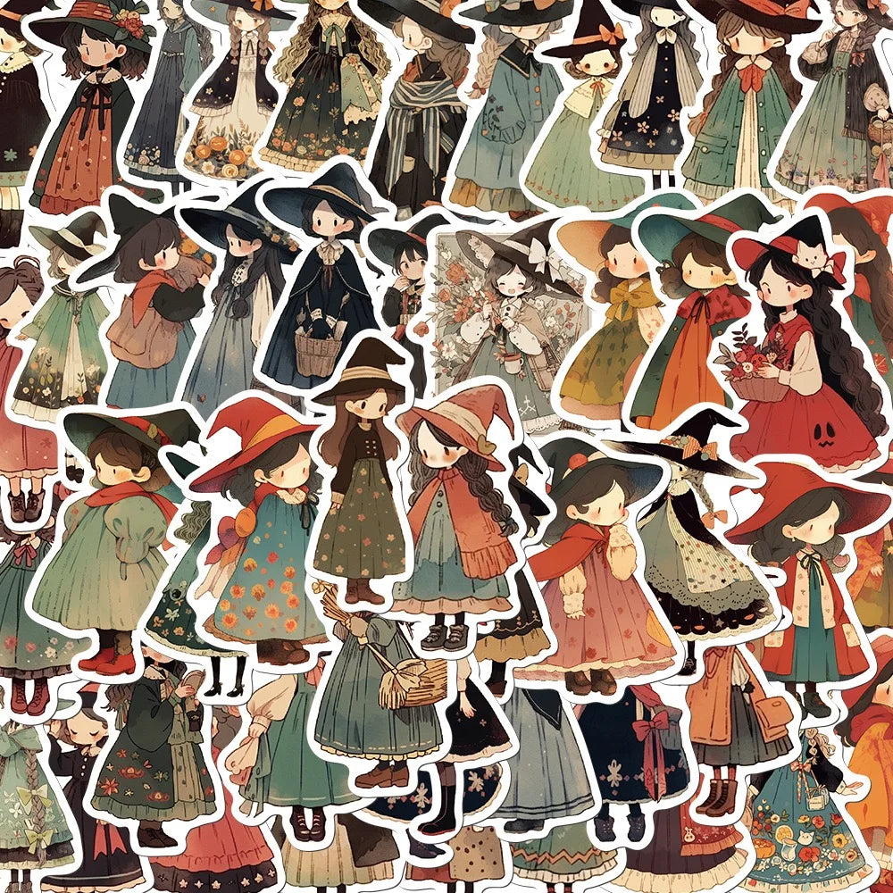 10/50pcs Cute Cartoon Anime Magic Witch Girl Stickers Decal Skateboard Suitcase Bottle Waterproof Cool Decoration Sticker Toy (ONLINE ORDER ONLY)