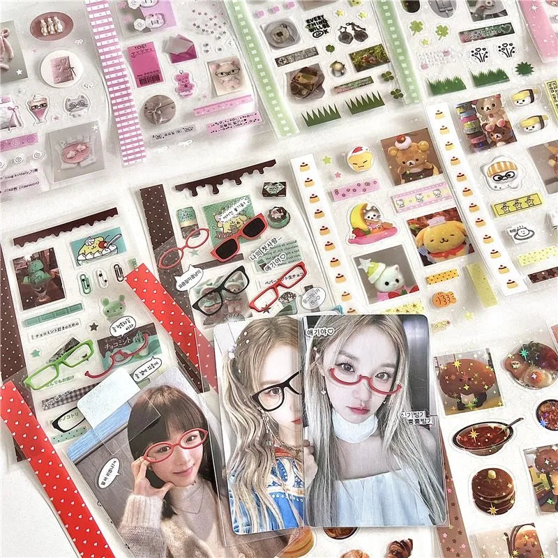 18Pc Set Japanese Y2K Cute Sticker Double Transparent Die cut Sticker Journal Handbook Scrapbooking Decoration Sticker Kids Gift (ONLINE ORDER ONLY)