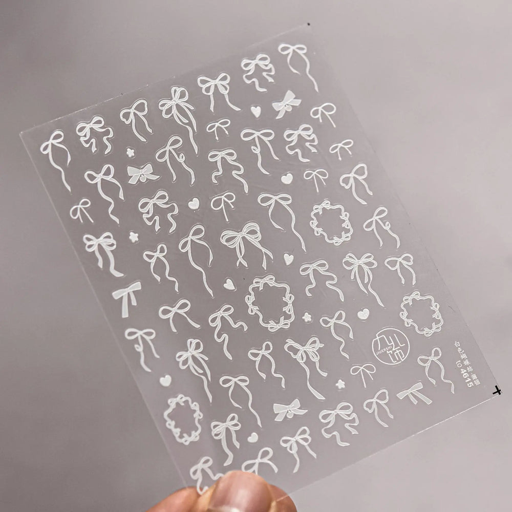 Shiny White Black Pink Bowknot Silk Ribbon Love Heart Charming Star Refined Lace Self Adhesive Nail Art Stickers Manicure Decals (ONLINE ORDER ONLY)
