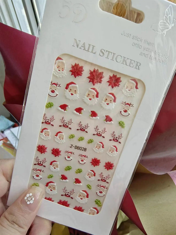 Cute Deer Christmas Nail Stickers 5D Embossed Elk Star Gingerbread Man Snowflake Santa Claus Holly DIY Winter Engraved Manicure* (ONLINE ORDER ONLY)